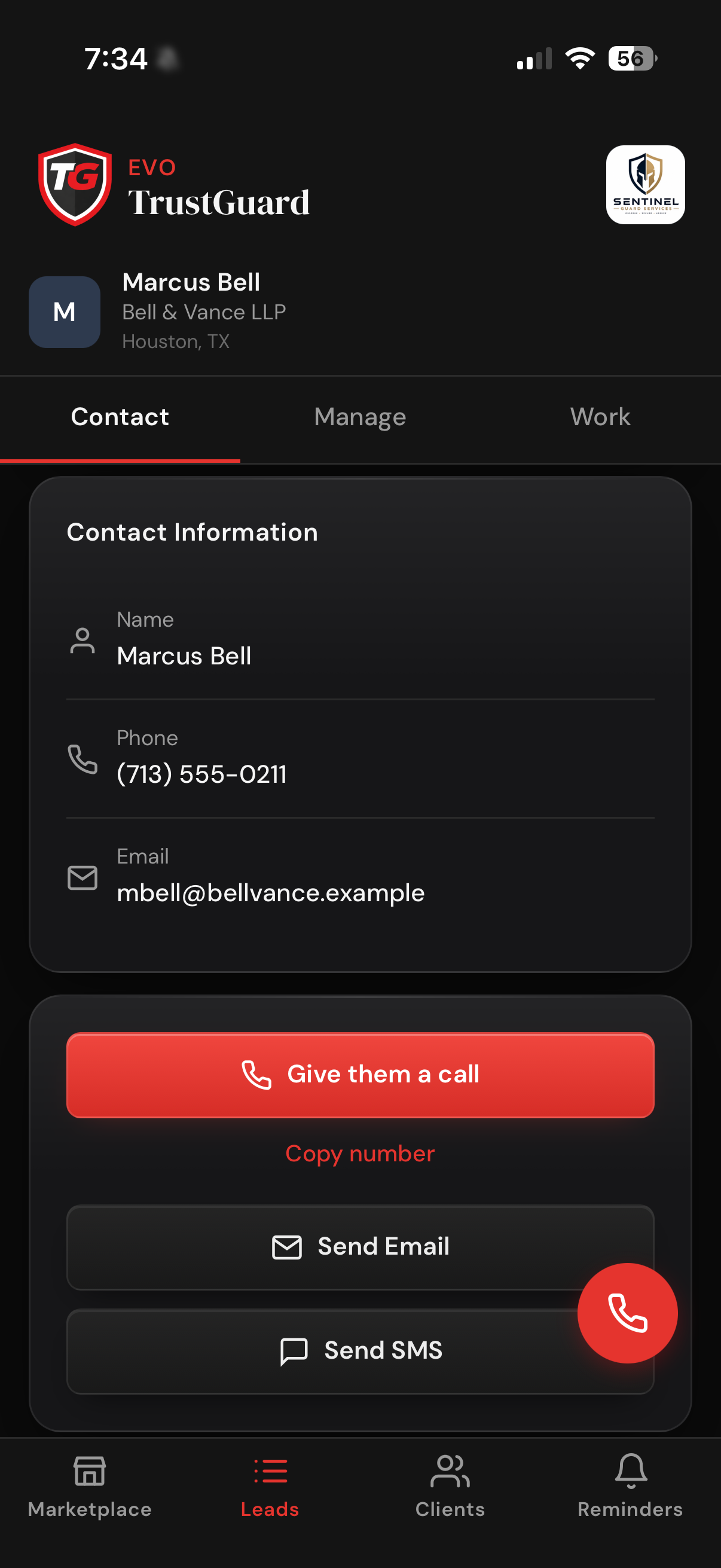 Lead contact tab