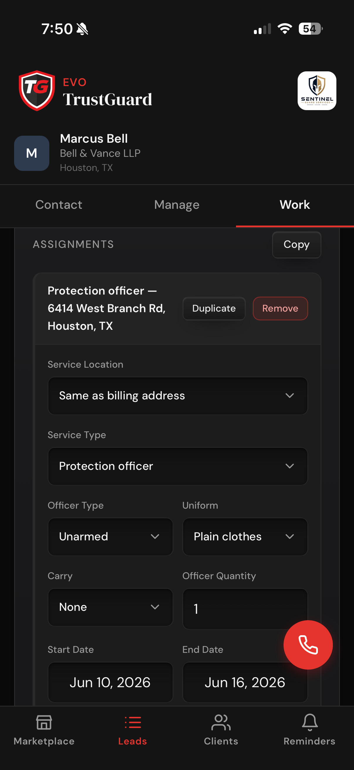 Lead work tab