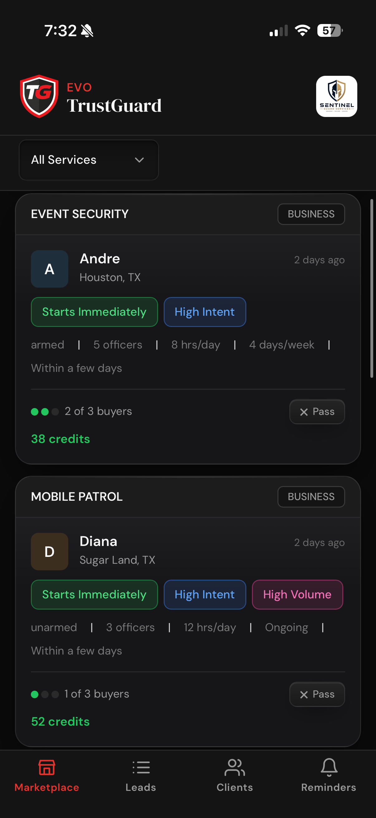 Marketplace lead card