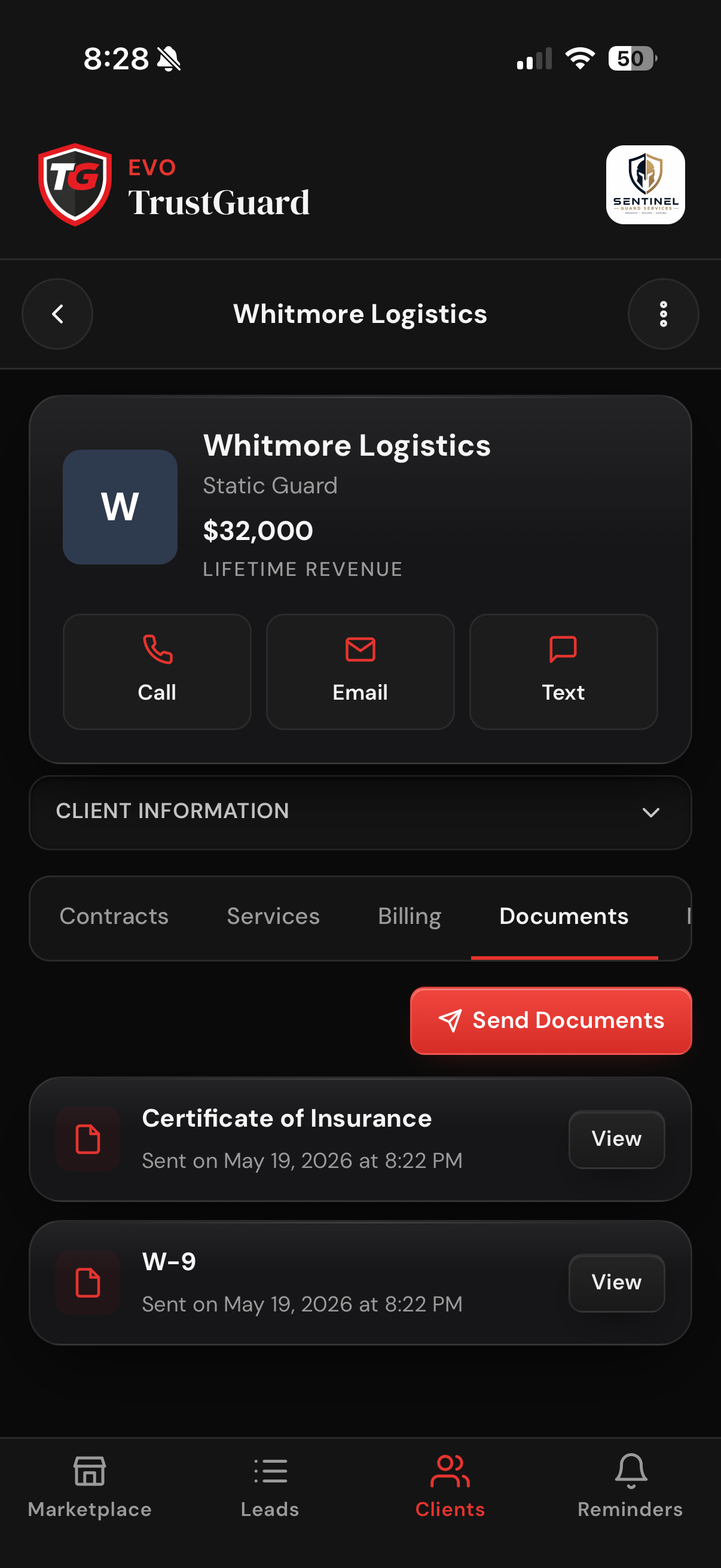 Client documents tab