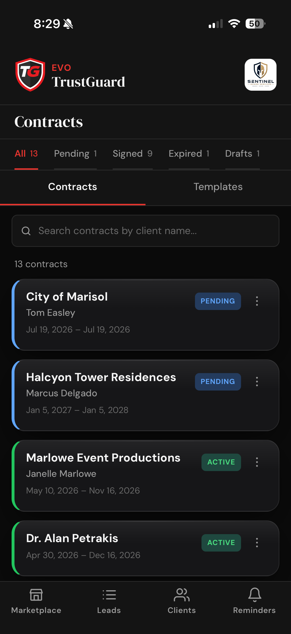 Contracts list
