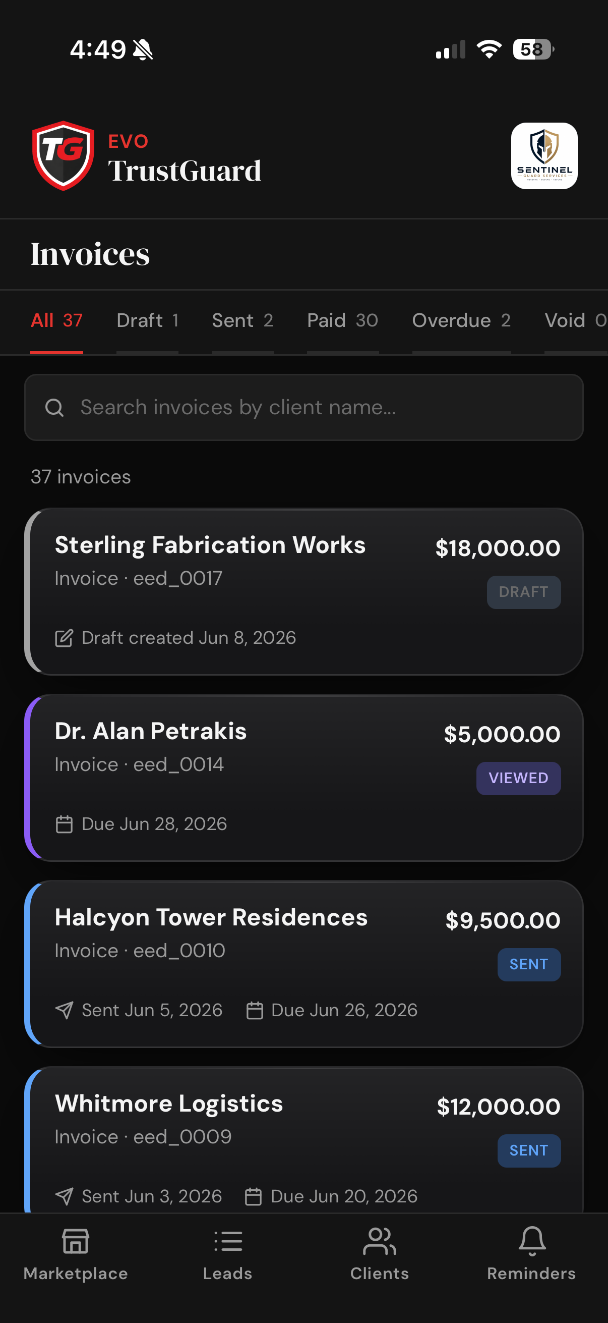 Invoices list